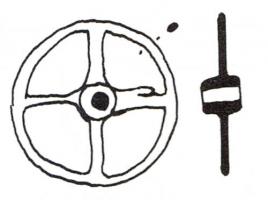 RUL-4013 - Rouelle : Type B2
bronze
Rouelle en bronze à quatre rayons dont le diamètre est de 26mm. Le moyeu est percé de part en part.