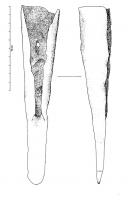 SAR-3005 - Soc d'araire
fer
Soc d'araire de forme à la fois massive et allongée, à lame rectangulaire étroite et rectiligne, prolongée par une douille évasée, de section ronde; ailettes non superposées pour faciliter un montage en force.