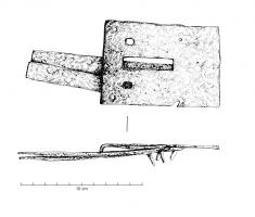 SER-4001 - Serrure 
fer
Serrure constituée d'une plaque rectangulaire à 4 trous de fixations et de 2 lames de ressort. Entrée de clé rectangulaire sans canon de guidage.