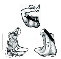 STE-4532 - Figurine : tireur d'épine
terre cuite
TPQ : 1 - TAQ : 300
Figurine moulée figurant un tireur d’épine (spinario), sous la forme d'un enfant nu, assis par terre. Le pied droit repose au sol ; la jambe gauche est repliée sur le genou droit et retenue en position par la main gauche. Un décor, composé d'une bande oblique plus foncéée que la pâte, orne la partie supérieure du dos.