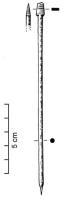 STY-4102 - Stylet
fer
Tige cylindrique, avec une pointe toujours séparée du fût par un décrochement ; la palette d'effacement est toujours obtenue par écrasement mais souvent mieux dégagée que dans le type 1.