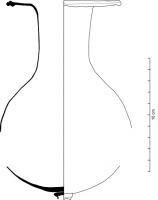 URI-7001 - Urinal
verre
Pot piriforme renflé à fond bombé et lèvre aplati. La trace du pontil est généralement conservé sur le fond.