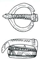 BCC-5031 - BouclebronzeBoucle circulaire avec une légère pointe ogivale au niveau du repos d'ardillon, barre rectiligne amincie pour l'articulation de l'ardillon et la ceinture. Ardillon de section triangulaire avec un crochet par dessous.