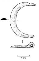 BOH-4001 - Boucle de harnaisbronzeTPQ : -10 - TAQ : 250Boucle légère, comportant un jonc souvent incliné, terminé par deux extrémités percées (encadrées par des ergots) et un axe en fer ou en bronze ; l'ardillon, en bronze, est de facture assez légère.