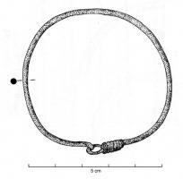 BRC-4063 - Bracelet à oeillet et crochet, filiformebronzeBracelet filiforme, à jonc lisse dont une extrémité est enroulée sur elle-même pour former une boucle ; l'autre forme un crochet qui assure la fermeture.