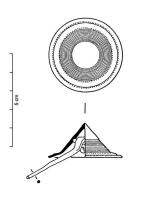 BTN-2006 - Bouton à barre transversale de type AgdebronzeBouton conique en bronze, équipé d'une bélière qui est généralement calée en force dans le cône creux au revers. Le décor est constitué de cercles concentriques fins ou d'un filet spiralé, sur toute la surface du cône.