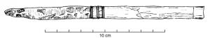 CAC-4010 - Couteau à affûter les calamesfer, osPetit couleau à soie, lame étroite, manche d'os tourné, cylindrique, avec virole d'argent.