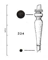 CHA-4115 - Elément terminal de charnièreosObjet cylindrique en forme de balustre à décor mouluré ayant probablement servi à équiper un sommet de charnière ou bien des couvercles de pyxides. Il se peut qu'il ait également orné des tiges et des manches (Béal 1983, p.141).