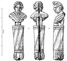 CNF-4011 - Canif : buste sur socleos, bronze, ferCanif en forme de socle cylindrique, barré de bandes obliques, sur lequel est posé un buste d'homme ou de femme.