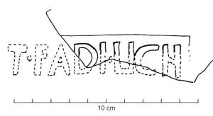 COV-4017 - Tuile estampillée T.FADI.LICHterre cuiteMarque T.FADI.LICH (ou LICN) dans un cartouche rectangulaire.
