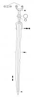 EPE-2005 - Épée à antennesferEpée dont la lame effilée, aux côtés rectilignes, comporte une forte nervure centrale. La poignée tripartite comporte une garde en arc de cercle, recouvrant largement les épaules, une fusée toujours pourvue d'une mouluration centrale, et un pommeau caractéristique et symétrique à la garde, en forme de U (