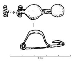 FIB-3528 - Fibule à double timbalebronzeTPQ : -475 - TAQ : -400Fibule dont l'arc et le pied redressé sont pourvus de 