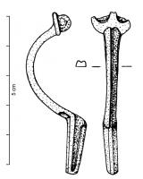 FIB-4809 - Fibule Böhme 22dbronzeTPQ : 150 - TAQ : 200Fibule à ressort masqué par une plaque de tête en forme de pelte, pleine ou ajourée; érc étroit et de section massive, creusé d'une gorge médiane; pied en étui.