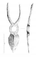 HOU-8001 - Binette-sarcleuseferOutil à emmanchement circulaire, comportant latéralement une binette à lame triangulaire avec nervure centrale, opposée à deux dents parallèles.