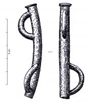 IND-1032 - Tige à deux bouclesbronzeTige incurvée pourvue de deux boucles arrondies disposées dans des plans perpendiculaires ; léger méplat à l'une des extrémités.