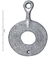 PDQ-1054 - Pendeloque discoïdalebronzePendeloque discoïdale à bélière dégagée ; ajour central circulaire. 