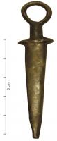 PDQ-1069 - Pendeloque en forme de poignardbronzePendeloque effilée, en forme de poignard ou d'épée : base en forme de lame pointue, surmontée d'une sorte de poignée avec un anneau de suspension.