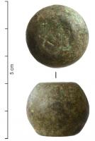 PDS-4103 - Poids sphérique (section) : ΓB (2 unciae, ou 1 sextans)bronzePoids en bronze coulé, en forme de sphère avec deux faces horizontales (en section de sphère) ; marqué ΓB (unciae 2), soit 1 sextans.