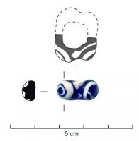 PRL-3511 - Perle annulaire gracile : décor oculé - type Ven. 529verrePerle annulaire gracile (D. perforation > D. section) en verre coloré bleu : décor 