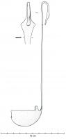 SPL-3004 - Simpulum italique à manche vertical, anatidéargentSimpulum vertical, coulé d'une seule pièce, vasque hémisphérique (plus ou moins profonde), à ergots encadrant le manche cannelé sur une face; extrémité recourbée en forme de tête d'anatidé.
