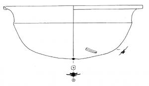 BAS-3005 - Bassin à attaches à feuilles de vignebronzeGrand bassin à panse en forme de cloche, col étranglé, bord déversé ; deux anses fixées par brasure au sommet de la panse, avec des attaches en forme de feuille de vigne ; pied mouluré rapporté.