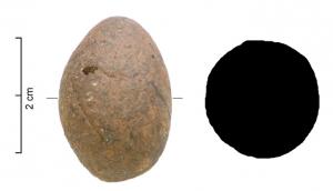 BAT-3001 - Balle de fronde en argileterre cuiteTPQ : -475 - TAQ : -50Balle de fronde en forme d'olive, façonnée en argile.