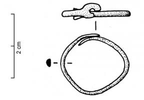 BCO-3002 - Boucle d'oreillebronzeEpingle à tête globulaire, constituée de deux masses subsphériques séparées par une gorge.