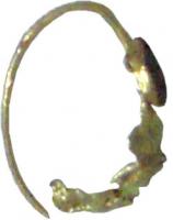 BCO-4012 - Boucle d'oreilleorBoucle d'oreille filiforme, comportant sur la partie antérieure de l'anneau une pierre enchâssée dans un cabochon, suivi d'un alignement de feuilles d'or.