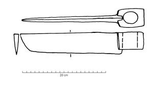 CTE-4001 - Coutre de menuisierferOutil composé d'une grande lame asymétrique, à dos et tranchant droits et d'une courte douille rectangulaire avec une table de frappe. 