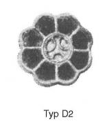 FIB-5242 - Fibule cloisonnée avec registre central filigrané Vielitz D2argent, orTPQ : 520 - TAQ : 610Fibule circulaire ou polylobée cloisonnée dont le registre central est sans grenat mais décoré de filigranes formant trois ou quatre  demi-cercles.