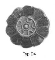 FIB-5243 - Fibule cloisonnée avec registre central filigrané Vielitz D3argent, orFibule circulaire ou polylobée cloisonnée dont le registre central est sans grenat mais décoré de filigranes formant quatre demi-cercles et/ou un cercle complet.