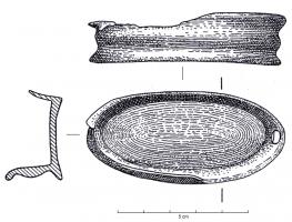IND-1044 - Objet en forme de godetbronzeTPQ : -950 - TAQ : -750Objet ovalaire en forme de godet ; pourtour mouluré.