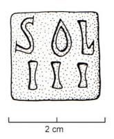 PDM-5024 - Poids quadrangulaire : 3 solidibronzePlaquette épaisse, de forme carrée, marqué sur une face SOL / III  (pour 3 solidi) ; revers lisse.