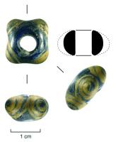 PRL-3589 - Perle annulaire : décor d'yeux bourgeonnant - proche Zep. III.I.I.verreTPQ : -475 - TAQ : -30Perle annulaire de proportions égales en verre coloré bleu cobalt à foncé ; décor 