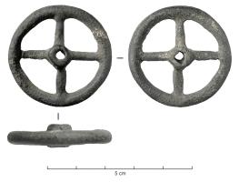 RUL-3010 - RouellebronzeRouelle en bronze à quatre ou cinq rayons, avec un moyeu proéminent sur chaque face et percé de part en part.