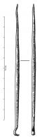 AIC-4007 - Aiguille chirurgicalebronzeOutil chirurgical double, simple aiguille à fût renflé et parfois aménagé (cannelures longitudinales) pour faciliter la précision du geste; une extrémité est droite et l'autre, recourbée et aplatie, peut servir d'élévateur, ou former un simple crochet.