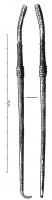 AIC-4008 - Aiguille chirurgicale / porte-aiguillebronzeInstrument double, avec des extrémités séparées par une zone de moulures guillochées pour faciliter la préhension : d'un côté, porte-aiguille ; de l'autre, crochet.