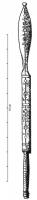 AIC-4009 - Porte-aiguille chirurgicale et spatulebronzeInstrument chirurgical double, comportant d'un côté une spatule en forme de feuille étroite, de l'autre un tube porte-aiguille; entre les deux, manche orné d'incrustations.