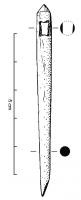 AIG-4016 - AiguilleosTPQ : 1 - TAQ : 400Aiguille à fût rectiligne, sommet conique, percé d'un chas composé de quatre trous juxtaposés et reliés entre eux par abrasion.