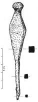 ALN-4001 - AlèneferAlène à corps renflé massif, de section carrée, surmontée d'une tête en cône plus ou moins arrondi ; l'extrémité distale est effilée et s'aplatit vers l'extrémité de manière à former un tranchant étroit.