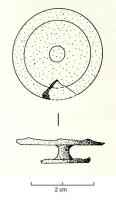 APH-4199 - Applique de harnaisbronzeTPQ : 150 - TAQ : 300Applique de harnais circulaire émaillée, à ombilic central ; rivet de fixation au revers.