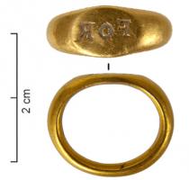 BAG-4188 - Bague à chaton inscritorTPQ : 1 - TAQ : 250Bague à section ovale, jonc élargi pour former un chaton ovale avec, sur un méplat, une inscription en creux et en lettres rétrogrades.