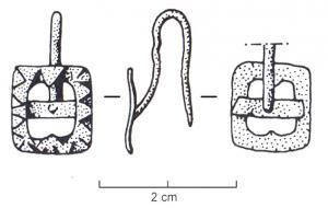 BCO-4033 - Boucle d'oreilleorSimple cadre au contour encoché d'entailles triangulaires, fixé au revers sur un crochet à extrémité effilée.