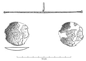 BLC-5006 - Trébuchet à fléau rigidebronzeMince fléau, effilé vers les extrémités, à suspension centrale en bélière coulée ; les extrémités souvent molurées se terminent en bélières, pourvues d'anneaux mobiles en bronze.