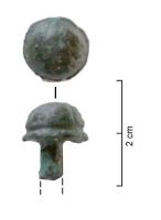 CLV-4021 - ClavettebronzeClavette constituée d'une tige plate, percée à une extrémité, l'autre en forme de gros bouton mouluré, souvent sur une collerette.