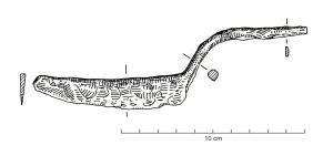 COA-3001 - Couteau à lame arquéeferCouteau à soie et lame à tranchant convexe et dos concave, la soie d'abord verticale devient ensuite horizontale.