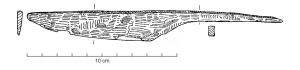 CTO-3010 - Couteau à soie effiléeferCouteau à soie se terminant en pointe ou par un biseau, le dos est droit, le tranchant droit ou légèrement convexe, la pointe est dans le prolongement du dos et donne un aspect asymétrique à la lame.