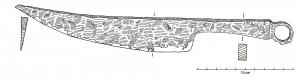 CTO-3012 - Couteau à soie plate et terminaison en anneau ferméferCouteau pointu à large soie se terminant par un anneau forgé, le dos est nettement concave, le tranchant est convexe et forme une pointe incurvée vers le haut.
