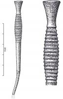 EPG-1050 - Épingle à tête évasée et renflement cannelébronzeÉpingle à tête tronconique et col renflé pourvu de nombreuses cannelures larges et bien marquées pouvant parfois être angulaires.