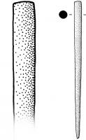 EPG-4102 - ÉpingleosTPQ : 1 - TAQ : 400Épingle en os à fût rectiligne, s'épaississant régulièrement jusqu'à la tête montrant simplement un sommet plat ou légèrement bombé.